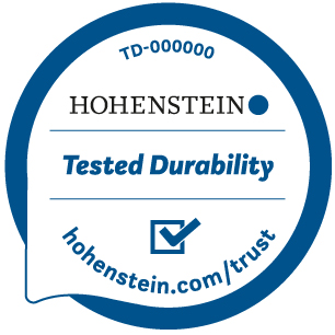 Círculo azul alrededor de "Hohenstein Tested Quality"