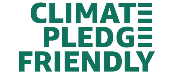 Logotipo e ícono del programa Climate Pledge Friendly en Amazon en verde con fondo blanco